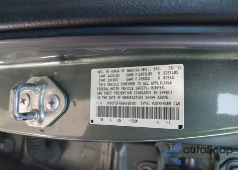 2010 Honda Accord 2.4 Ex из США, поврежденный, VIN 1HGCP2F79AA168161